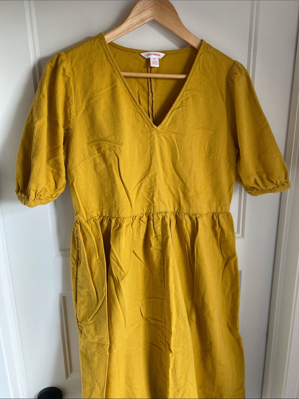 Joe Fresh Mustard Yellow V-Neck Cotton Midi Dress